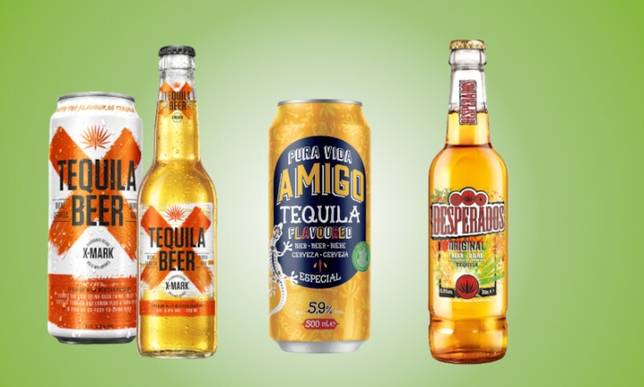 Drie soorten Tequila bier naast elkaar
